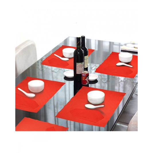 Amfyn Solid Cotton Place Mats and Napkin Sets (Red)