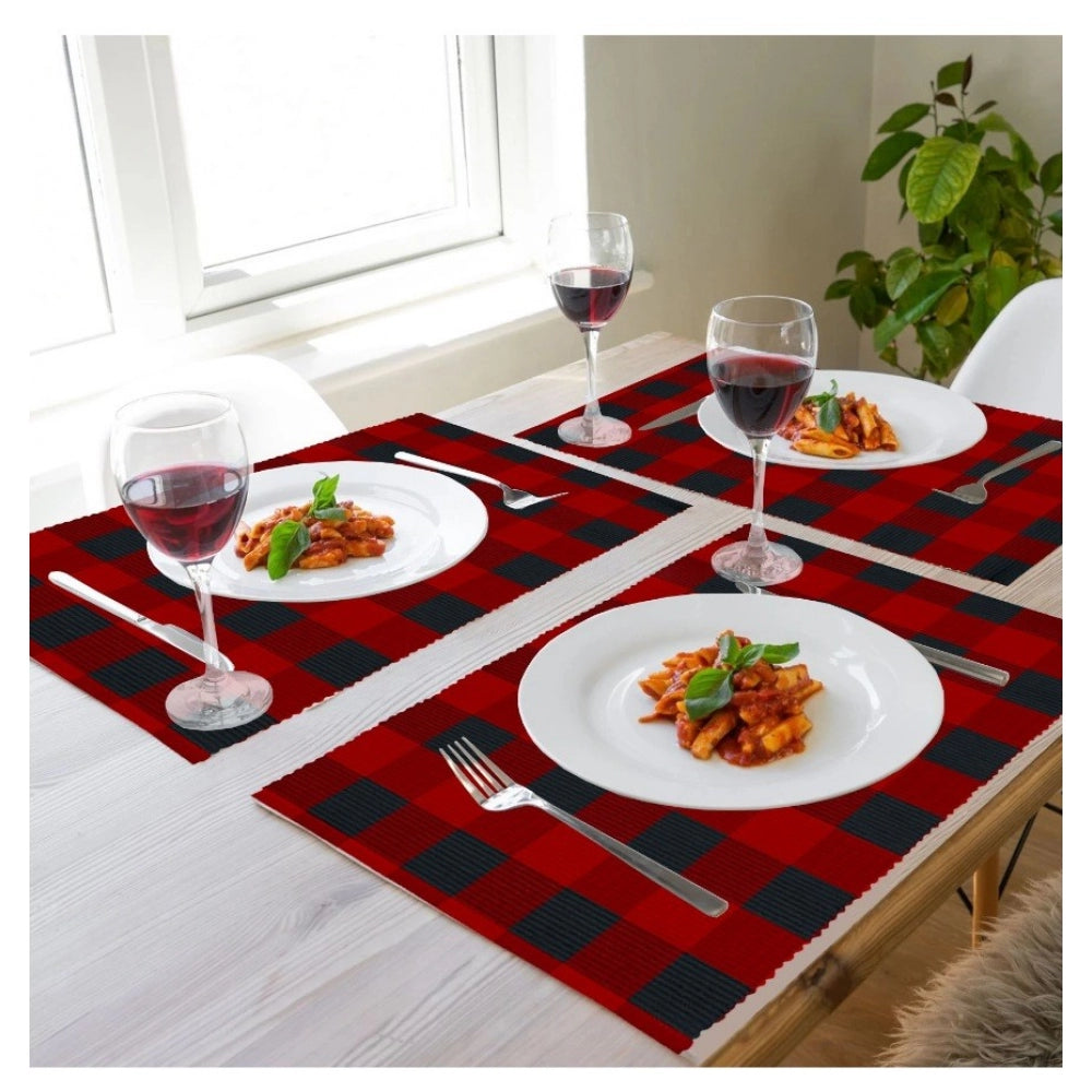 Amfyn Checked Cotton Place Mats Sets (Red &amp; Black)