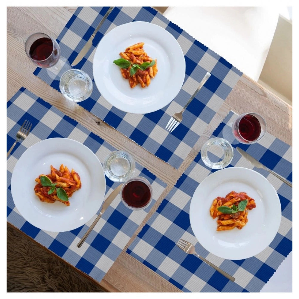 Amfyn Checked Cotton Place Mats Sets (Royal Blue)