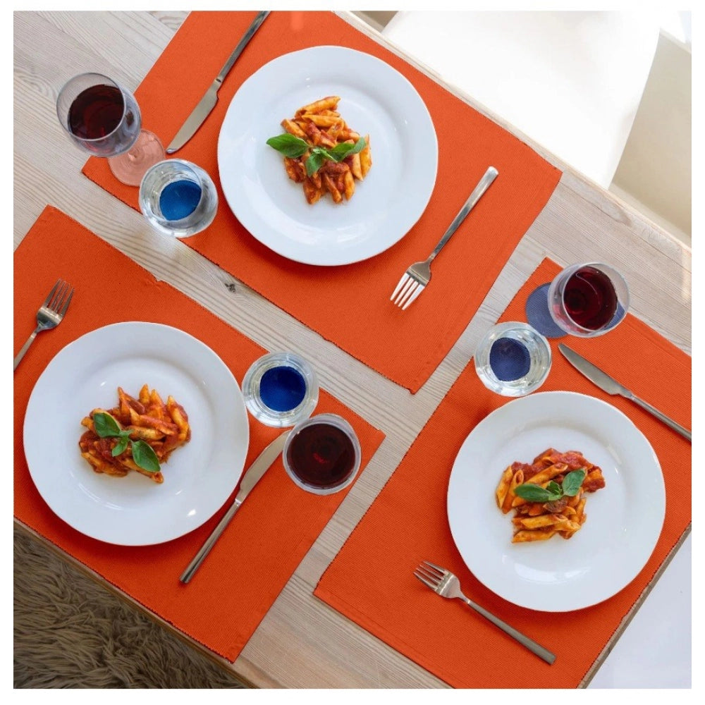 Amfyn Ribbed Cotton Place Mats Sets (Orange)