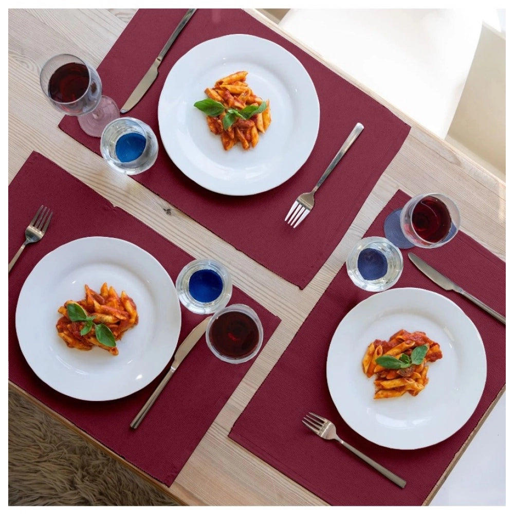 Amfyn Ribbed Cotton Place Mats Sets (Maroon)