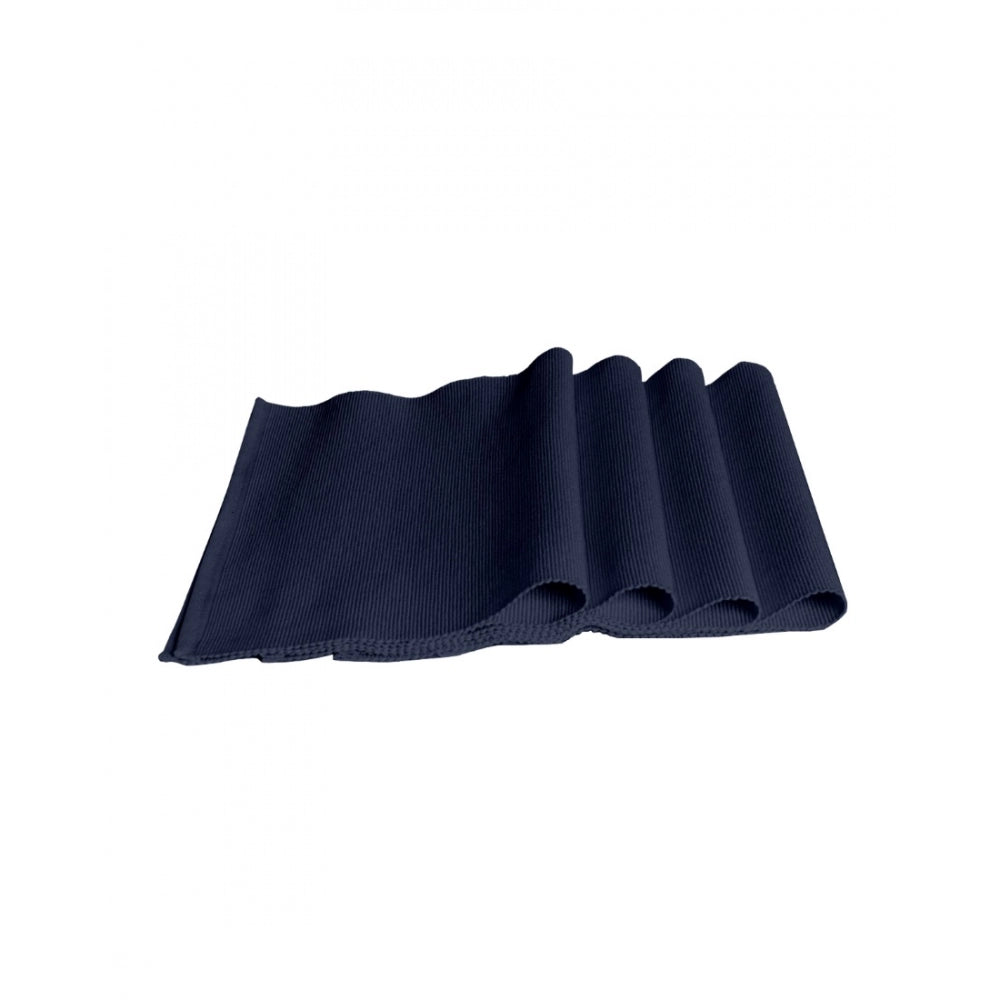Amfyn Ribbed Cotton Table Runner and Placemats Sets (Navy Blue)