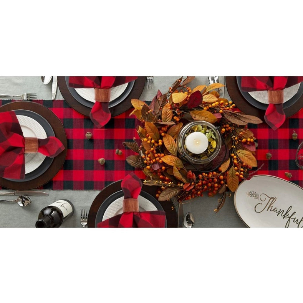 Amfyn Checked Cotton Table Runners (Red &amp; Black)