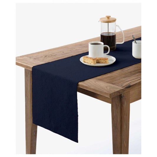 Amfyn Ribbed Cotton Table Runners (Navy Blue)