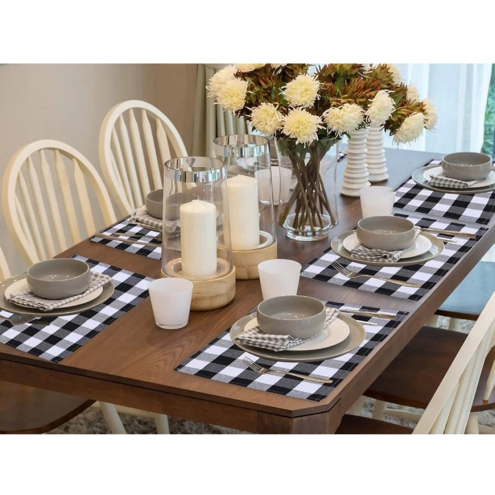 Fashion Checkered Cotton Place Mats Sets (Black &amp; White)