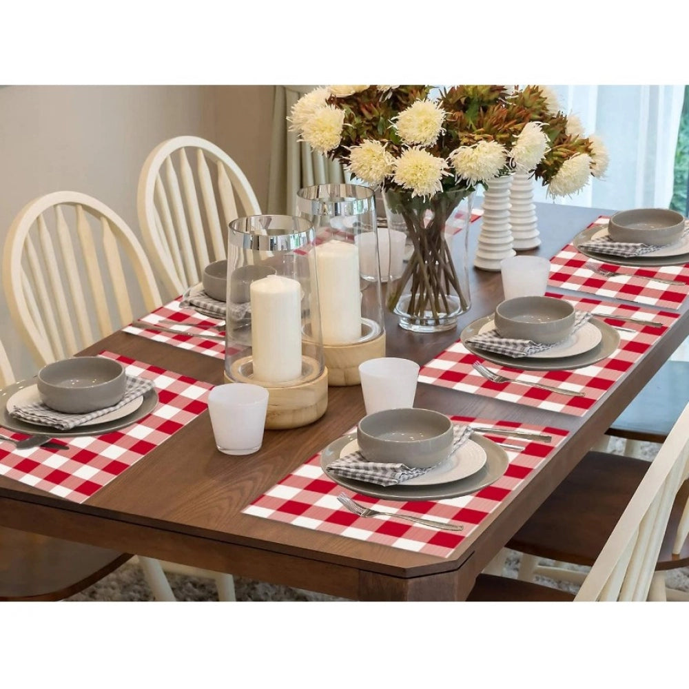 Fashion Checkered Cotton Place Mats Sets (Red &amp; White)
