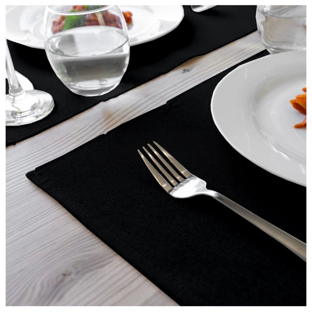 Amfyn Ribbed Cotton Place Mats Sets (Black)
