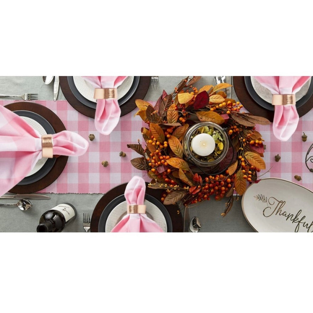 Amfyn Checked Cotton Table Runners (Baby Pink)