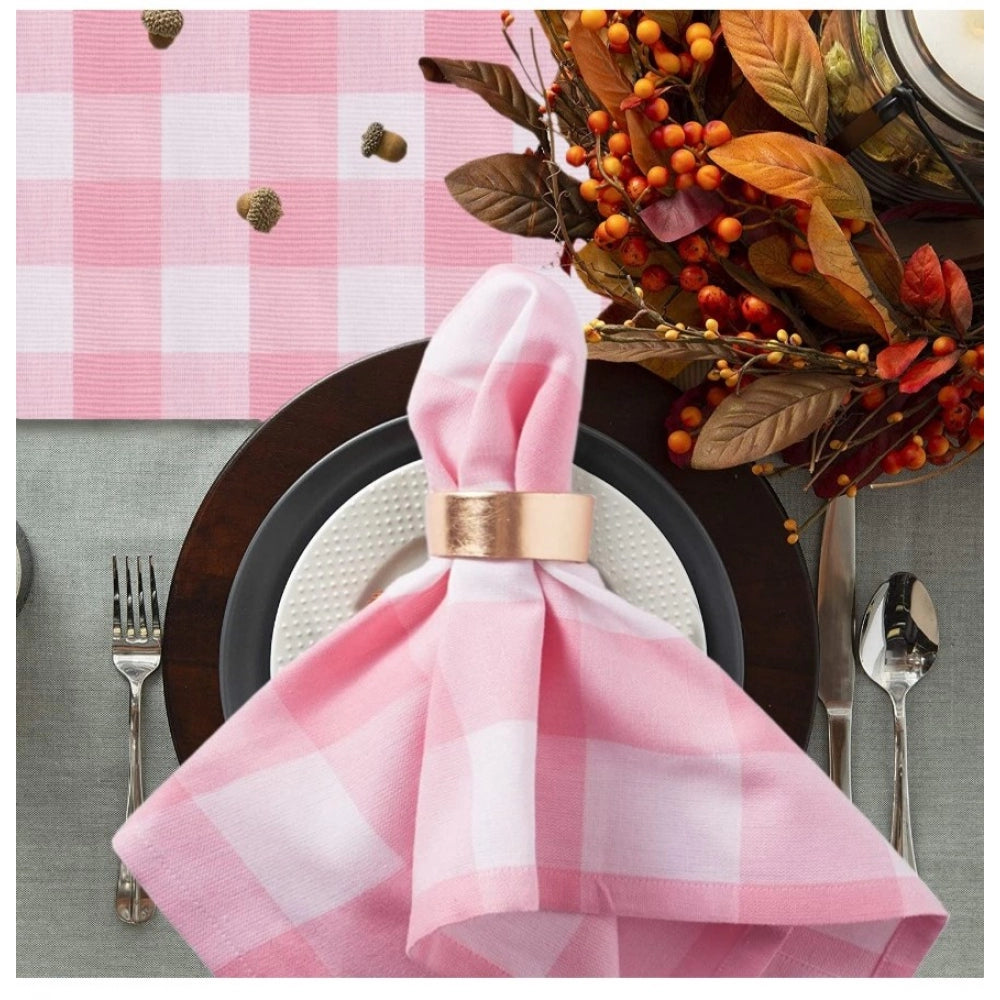 Amfyn Checked Cotton Table Runners (Baby Pink)