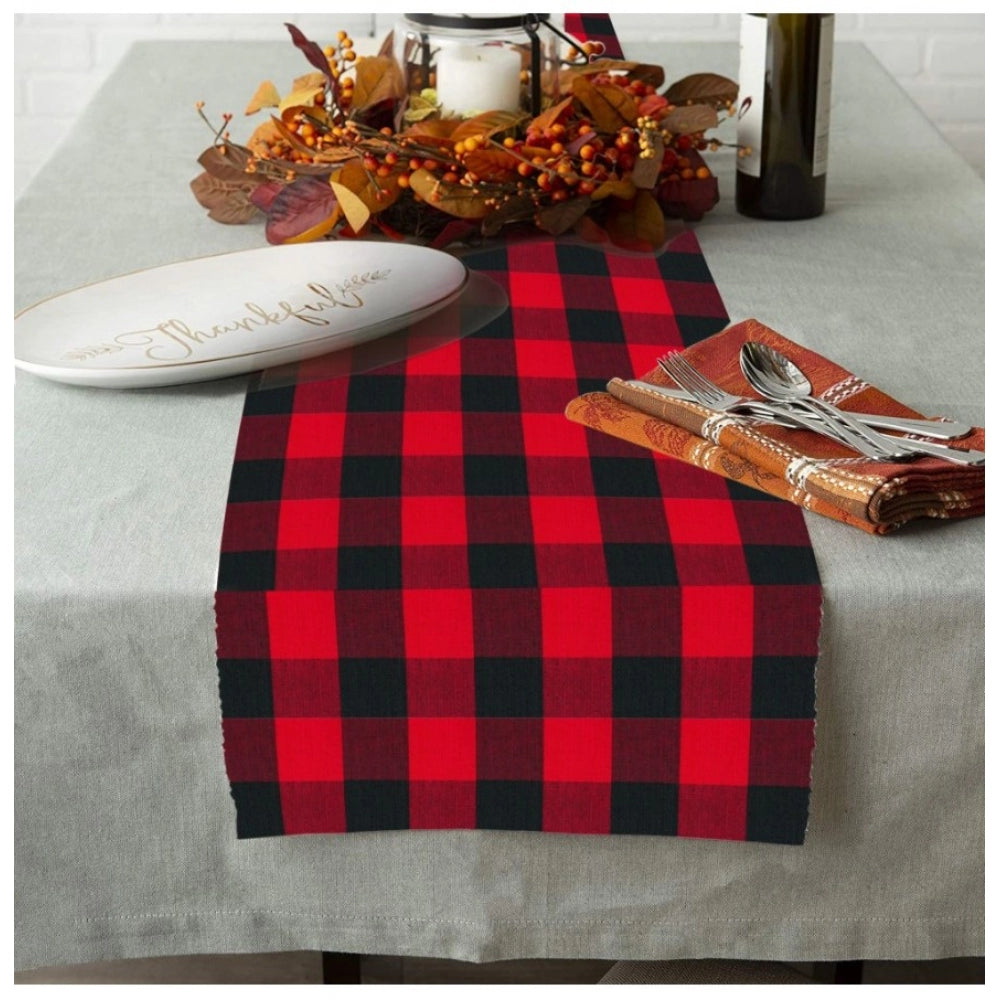 Amfyn Checked Cotton Table Runners (Red &amp; Black)