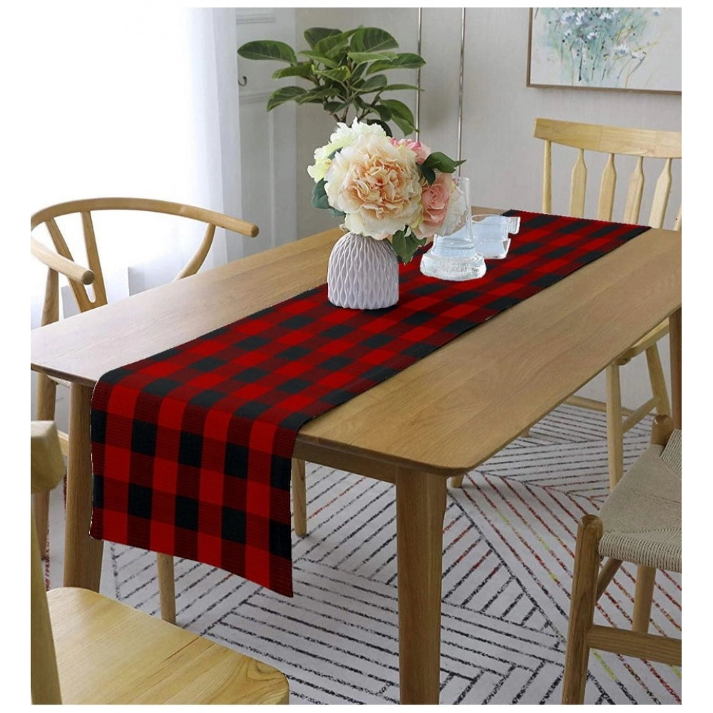 Amfyn Checked Cotton Table Runners (Red &amp; Black)