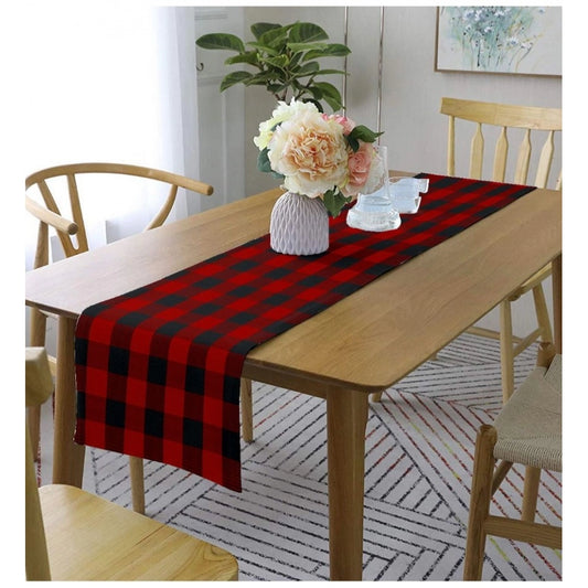 Amfyn Checked Cotton Table Runners (Red &amp; Black)