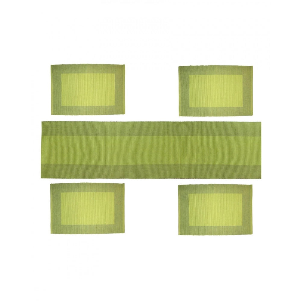 Amfyn Ribbed Cotton Table Runner and Placemats Sets (Green)