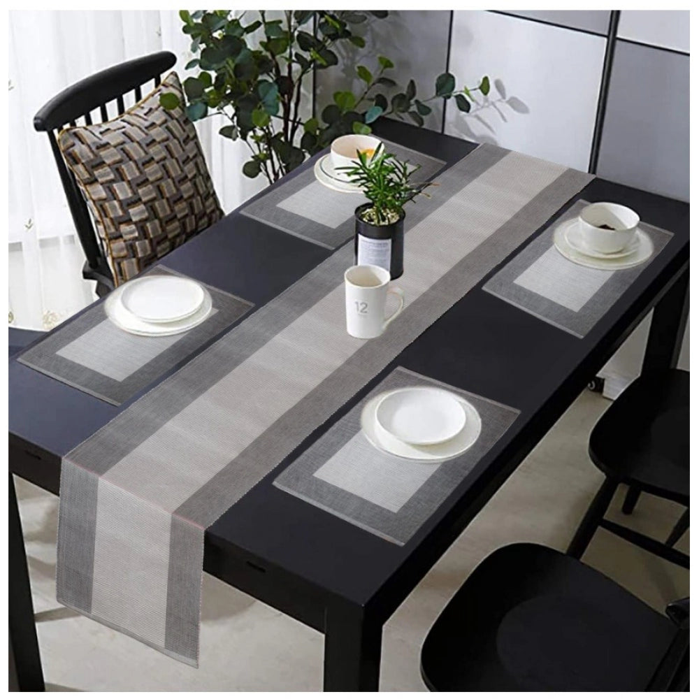 Amfyn Ribbed Cotton Table Runner and Placemats Sets (Grey)