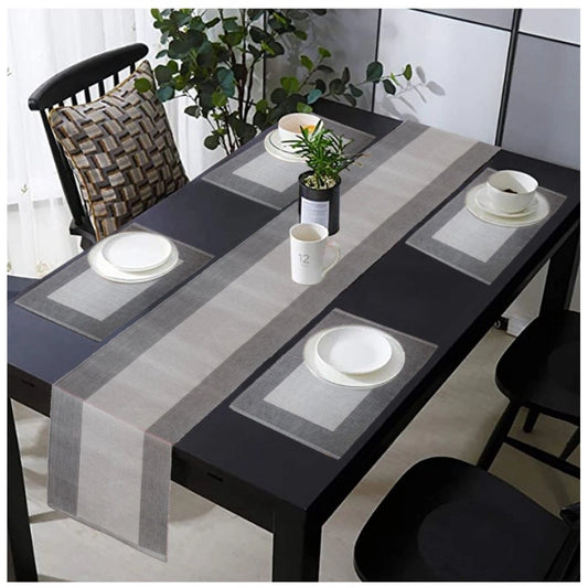 Amfyn Ribbed Cotton Table Runner and Placemats Sets (Grey)
