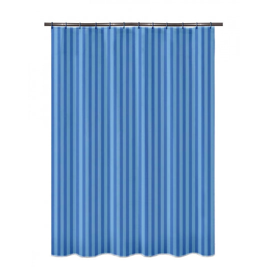 Amfyn Striped Polyester Plain Shower Curtains with Plastic Eyelets (Blue)
