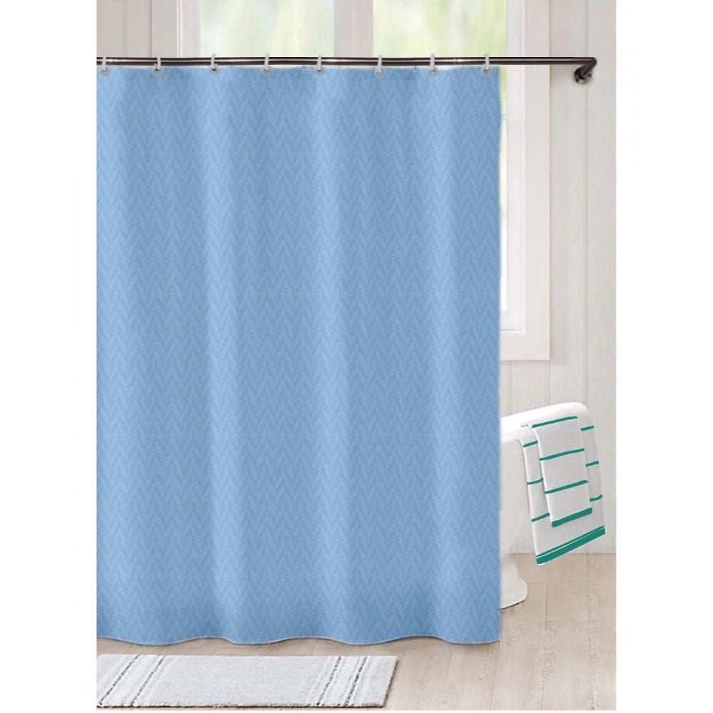 Amfyn Waves Polyester Plain Shower Curtains with Plastic Eyelets (Light Blue)