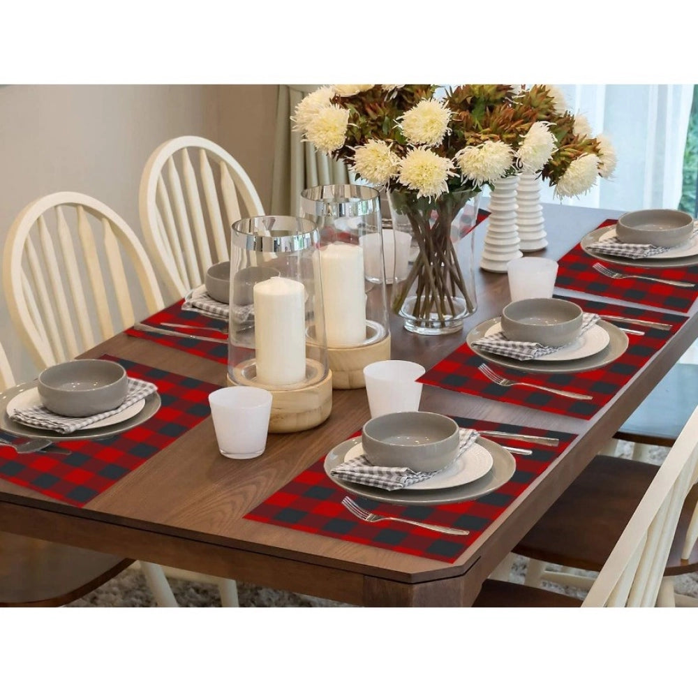 Fashion Checkered Cotton Place Mats Sets (Red &amp; Black)