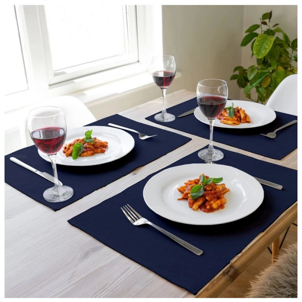 Amfyn Ribbed Cotton Table Runner and Placemats Sets (Navy Blue)