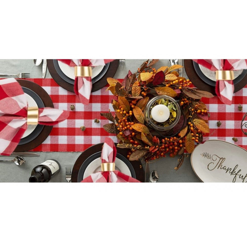 Amfyn Checked Cotton Table Runners (Red)