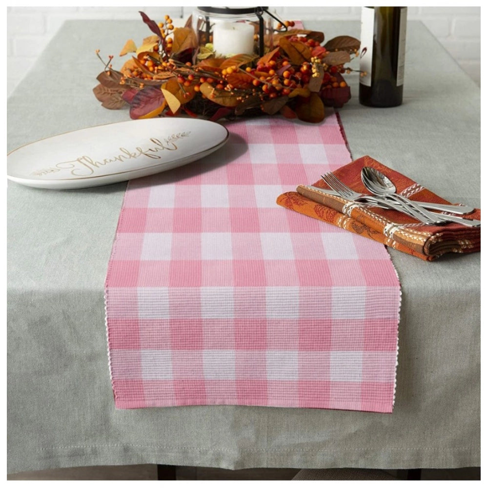 Amfyn Checked Cotton Table Runners (Baby Pink)