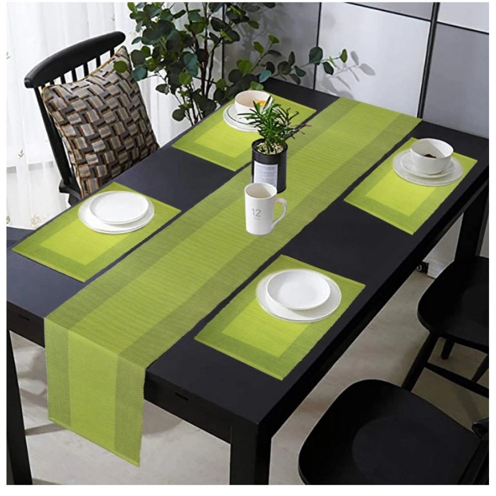 Amfyn Ribbed Cotton Table Runner and Placemats Sets (Green)