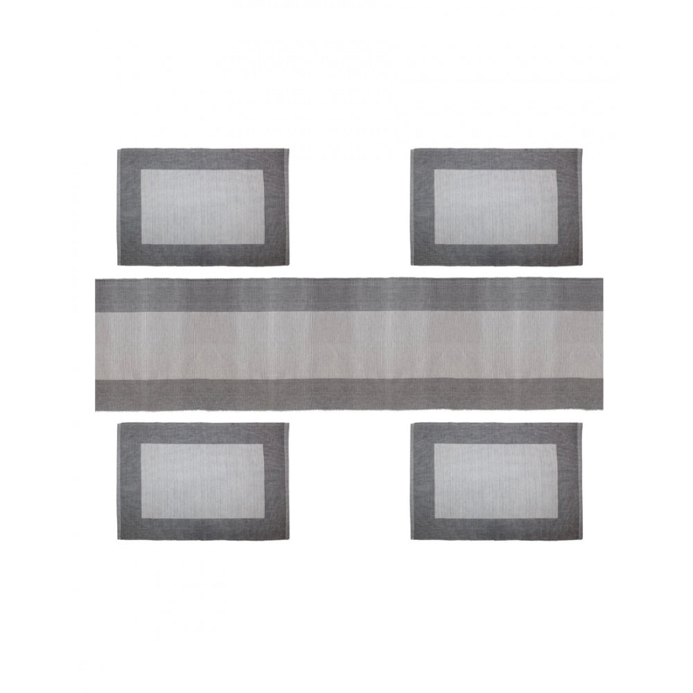 Amfyn Ribbed Cotton Table Runner and Placemats Sets (Grey)