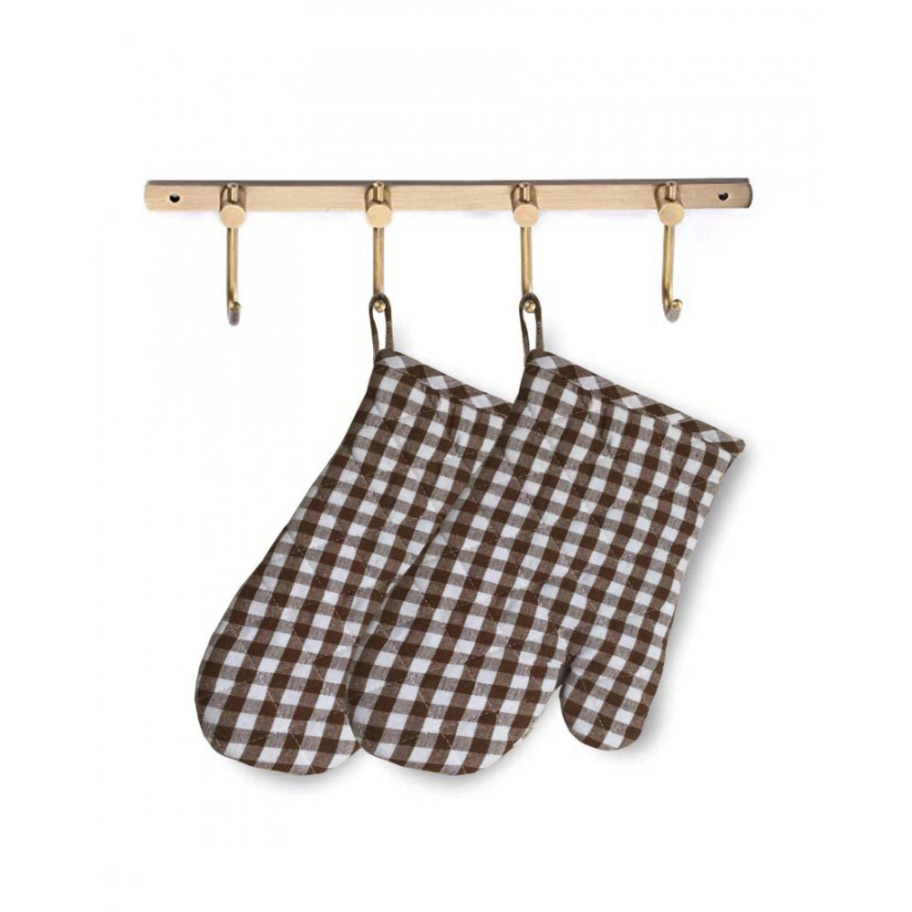 Fashion Checkered Cotton Oven Mitten (Brown)