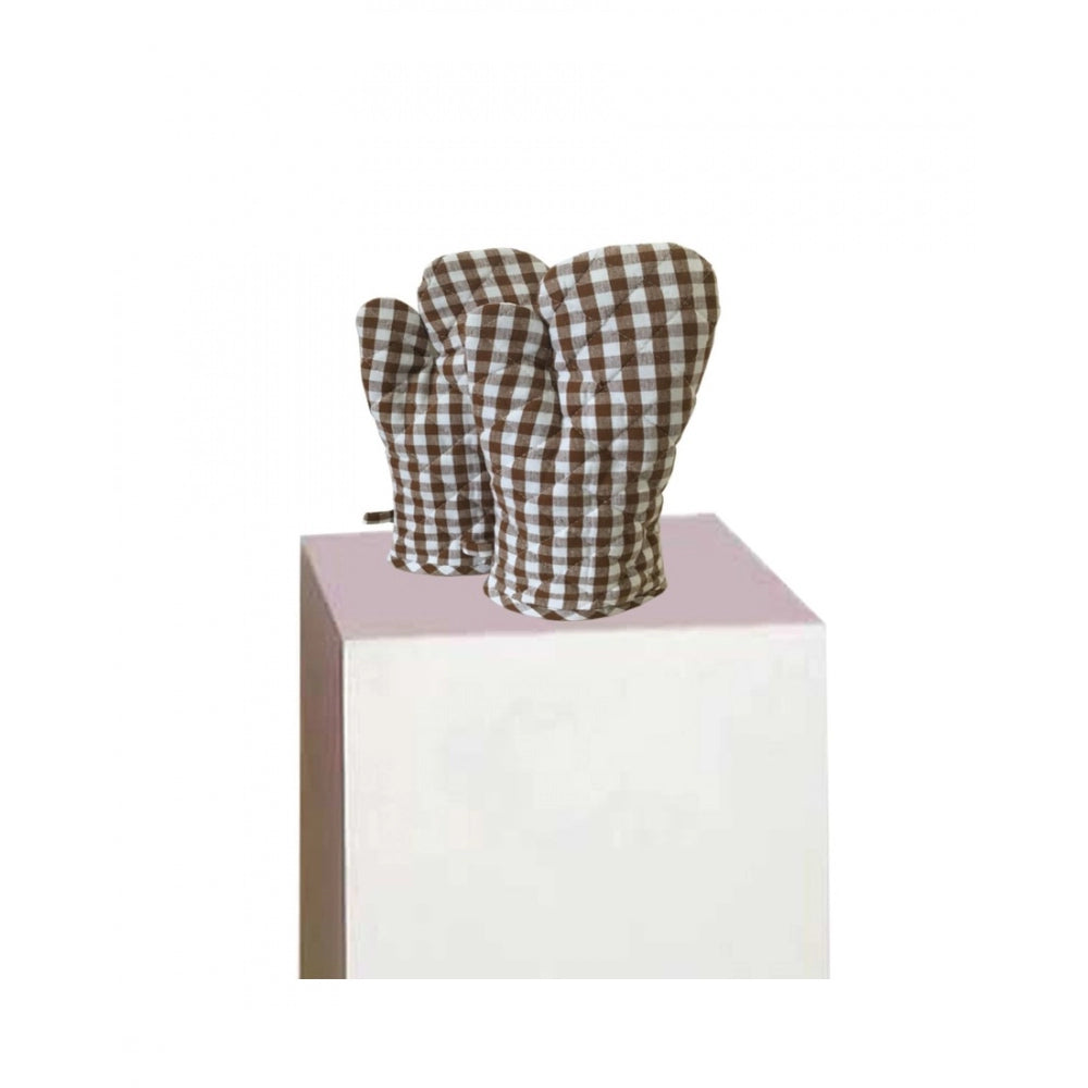 Fashion Checkered Cotton Oven Mitten (Brown)