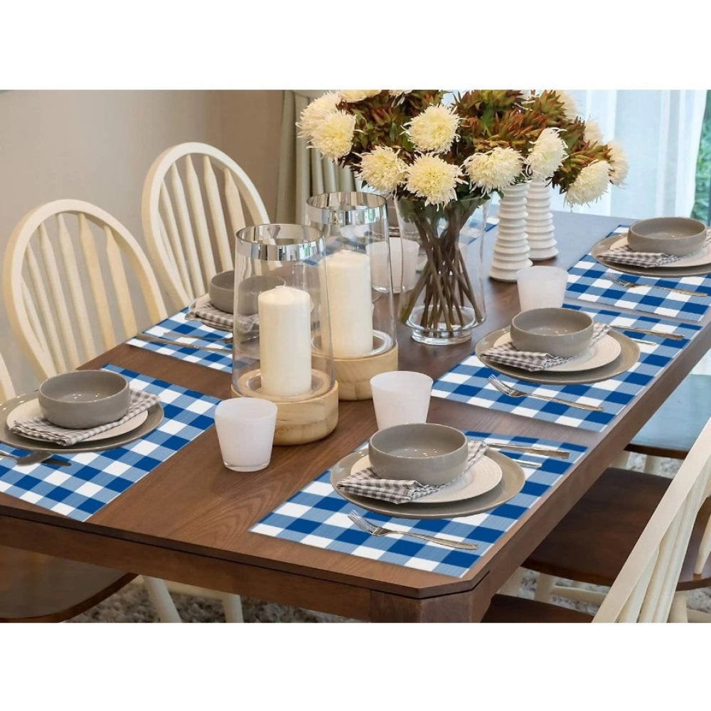 Fashion Checkered Cotton Place Mats Sets (Royal Blue)