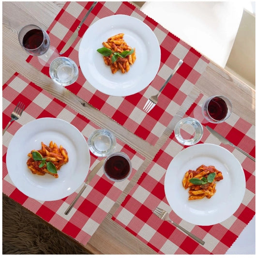 Amfyn Checked Cotton Place Mats Sets (Red)