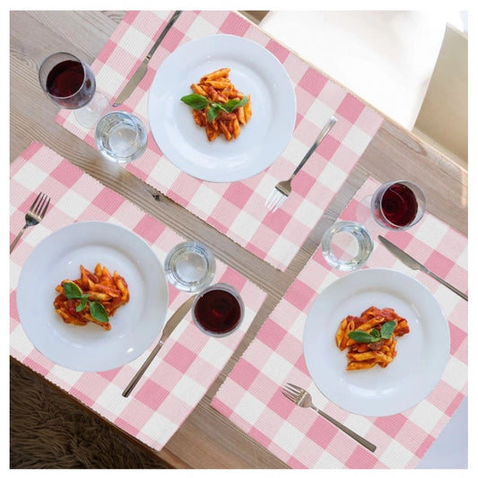 Amfyn Checked Cotton Place Mats Sets (Pink)