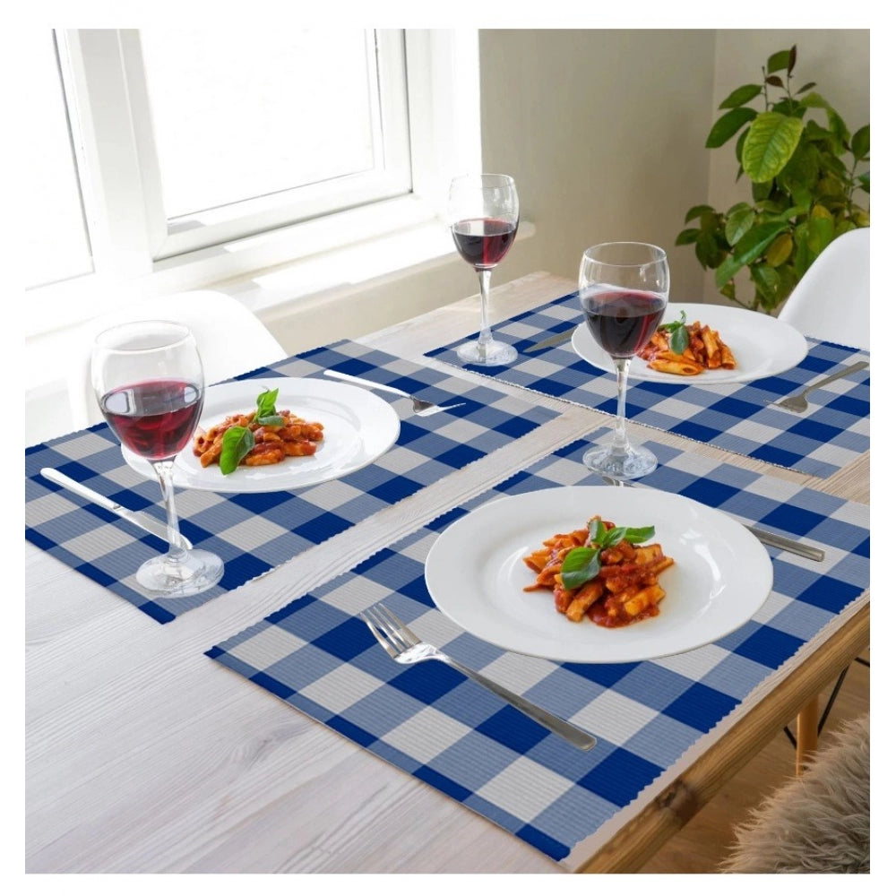 Amfyn Checked Cotton Place Mats Sets (Royal Blue)