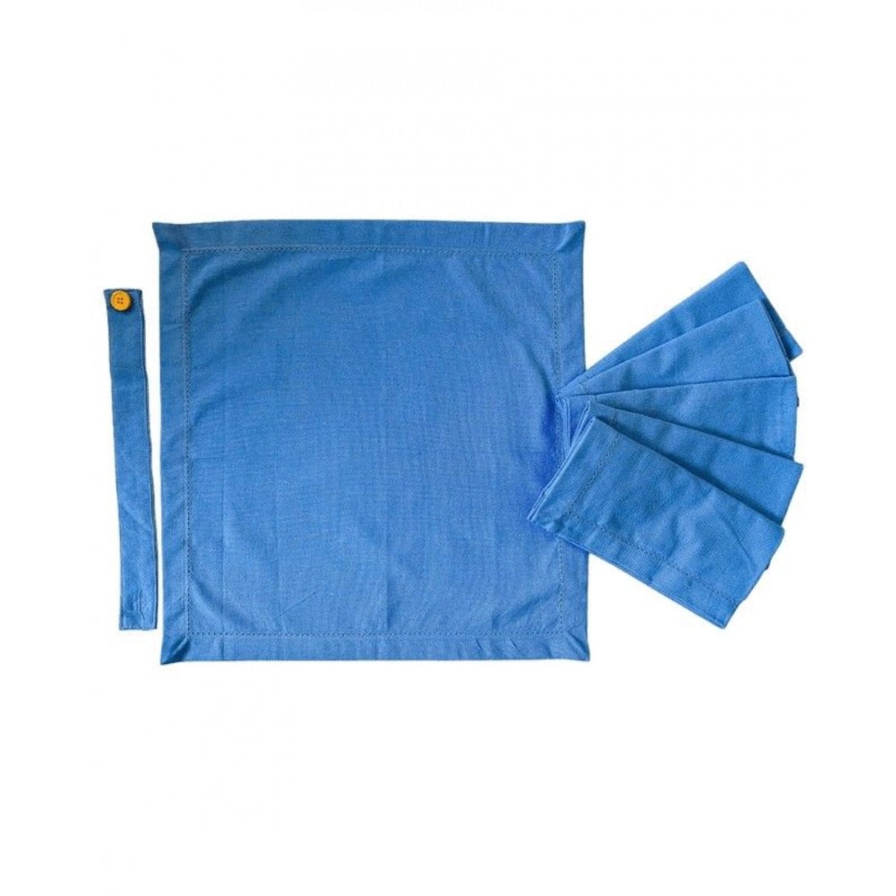 Amfyn Solid Cotton Napkins Sets (Blue)