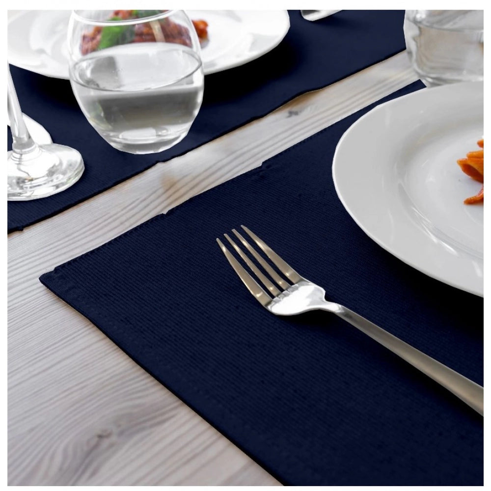Amfyn Ribbed Cotton Table Runner and Placemats Sets (Navy Blue)
