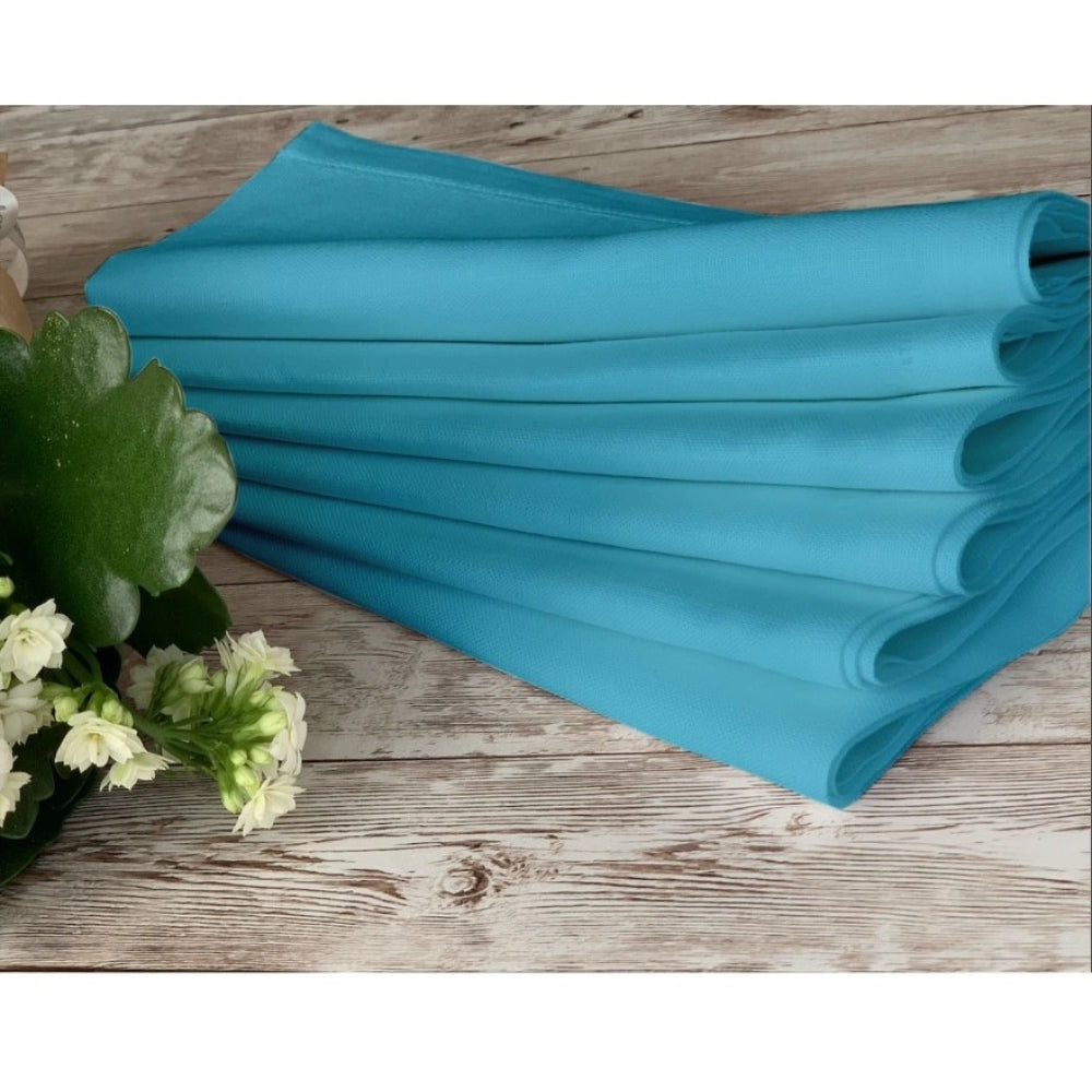 Amfyn Solid Cotton Napkins Sets (Turquoise Blue)