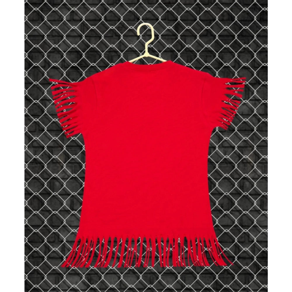 Amfyn Girl's Casual Short Sleeve Printed Cotton T Shirt (Red)