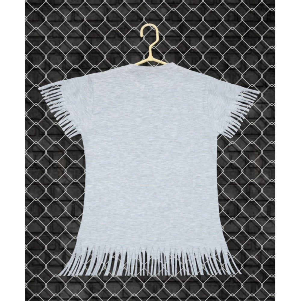 Amfyn Girl's Casual Short Sleeve Printed Cotton T Shirt (Grey)