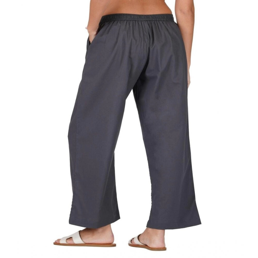 Amfyn Women's Casual Cotton Cambric Solid Elastic Palazzo Trousers (Dark Grey)