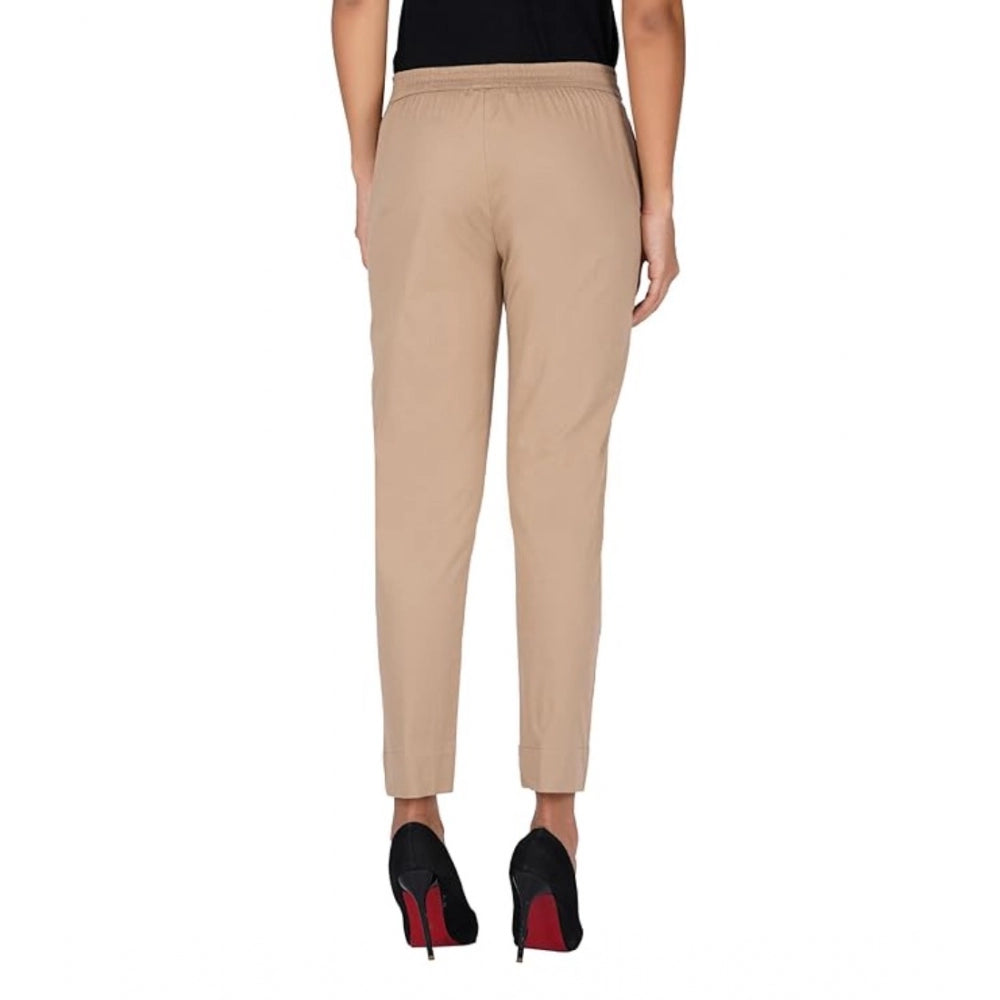 Amfyn Women's Casual Cotton Lycra Solid Trouser Pants (Beige)