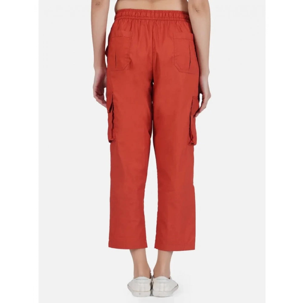 Amfyn Women's Casual Cotton Solid Cargo Pants (Rust)