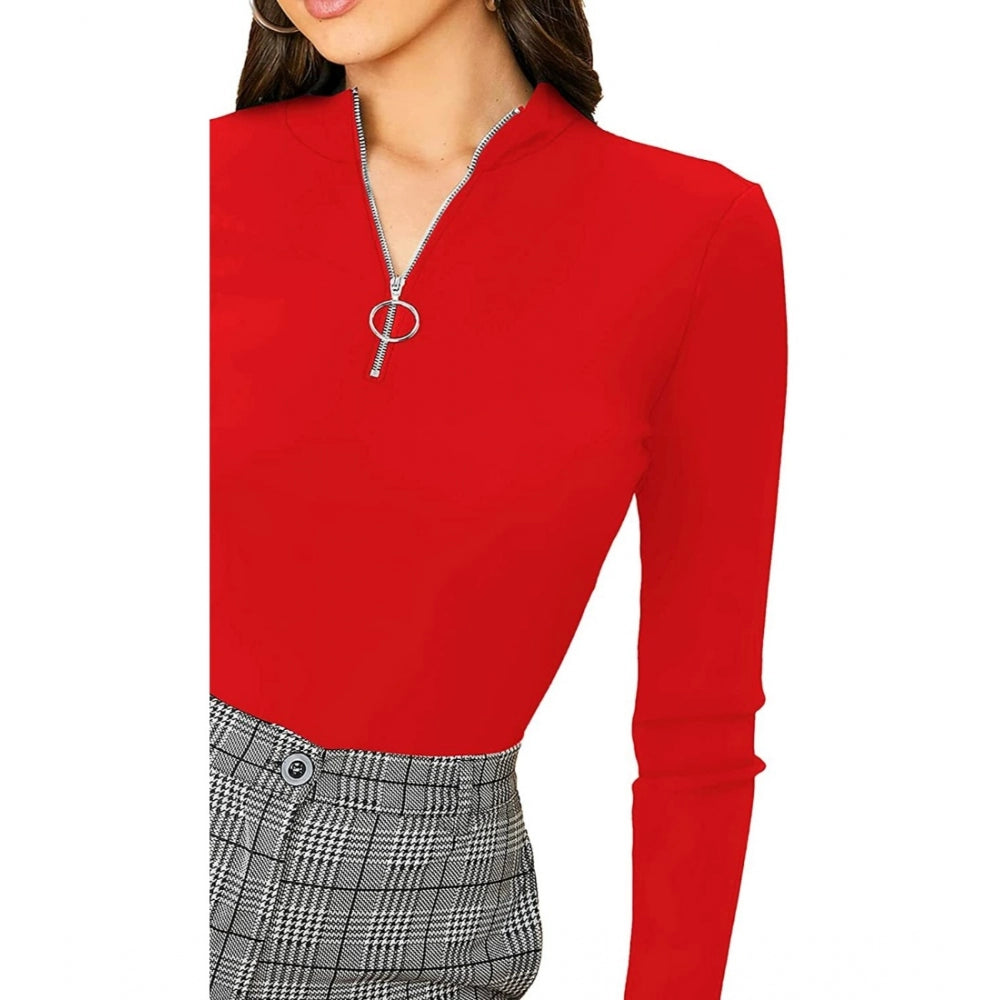 Amfyn Women's Casual Cotton Blend Solid Western Top (Red)