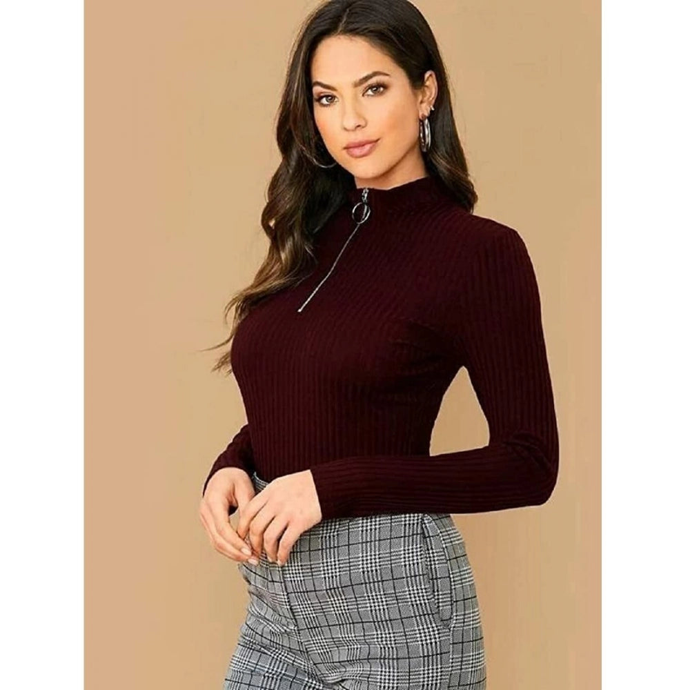 Amfyn Women's Casual Cotton Blend Solid Western Top (Brown)