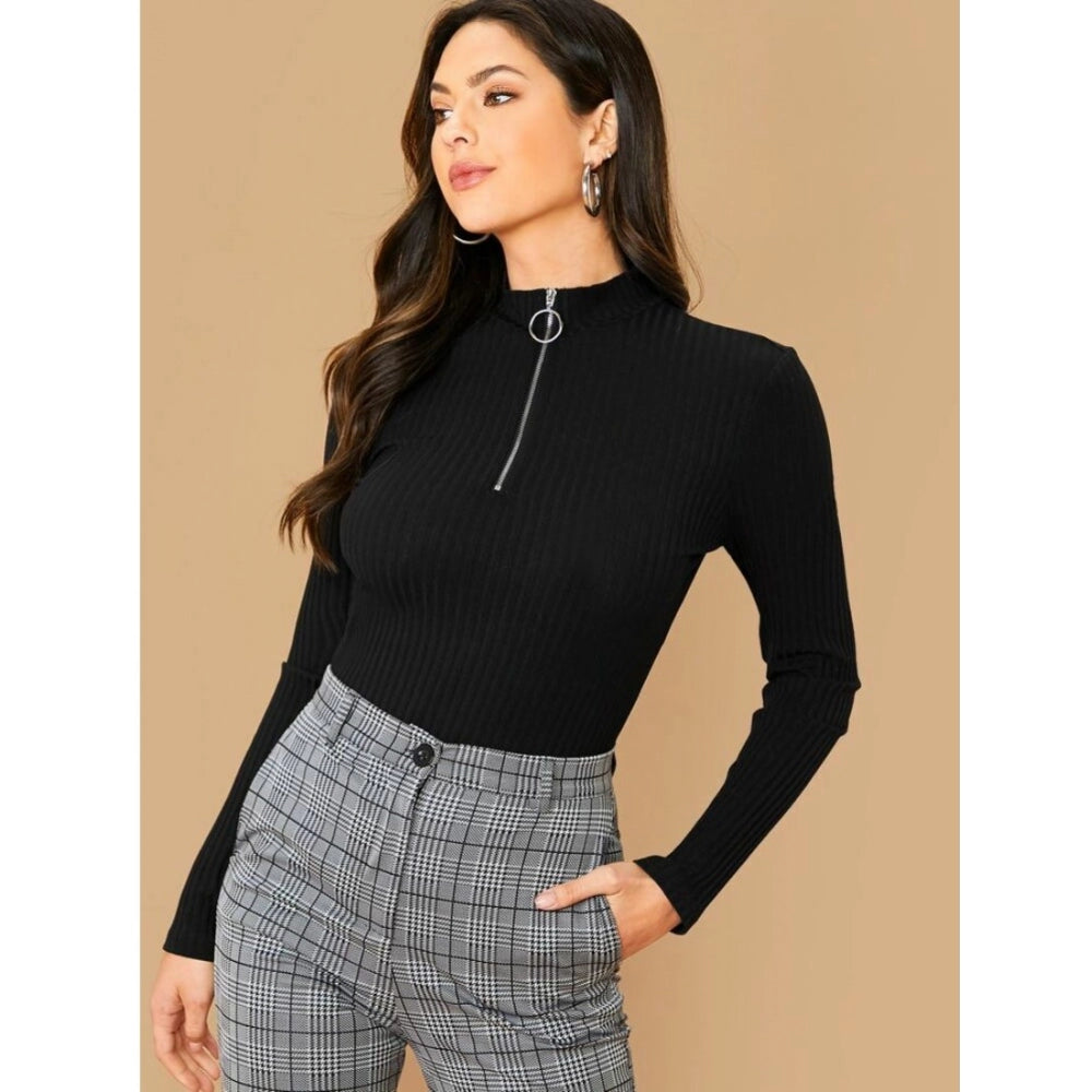 Amfyn Women's Casual Cotton Blend Solid Western Top (Black)