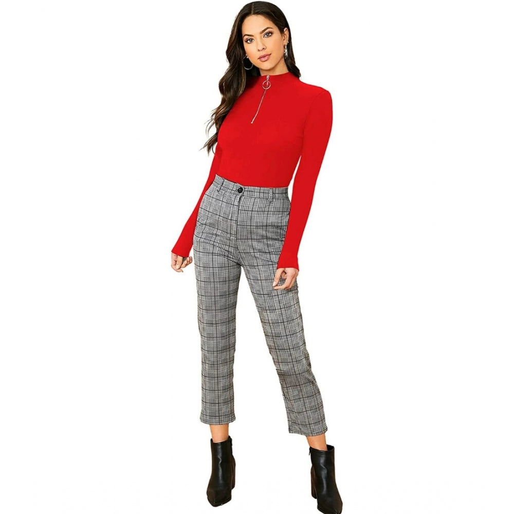 Amfyn Women's Casual Cotton Blend Solid Western Top (Red)