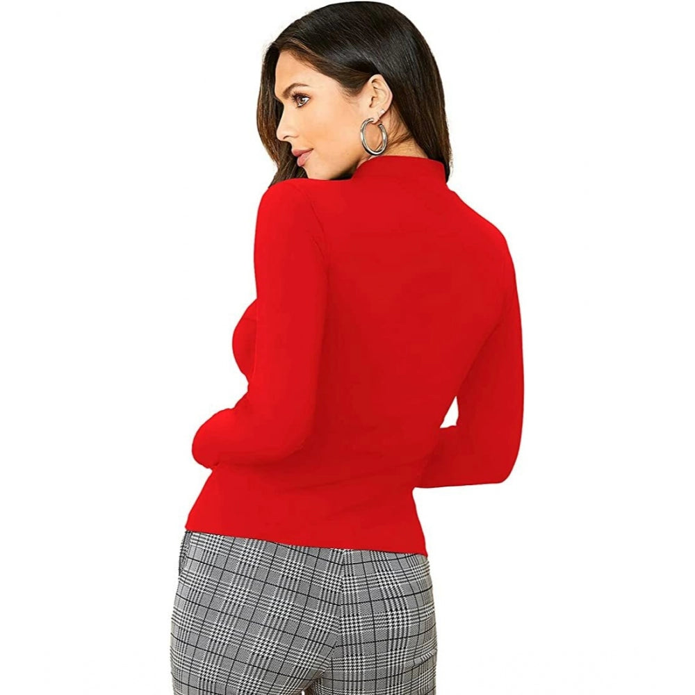 Amfyn Women's Casual Cotton Blend Solid Western Top (Red)