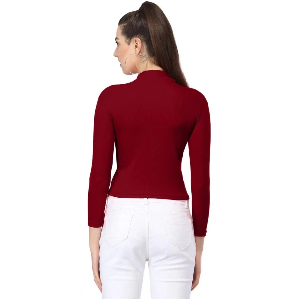 Amfyn Women's Casual Cotton Blend Solid Western Top (Maroon)