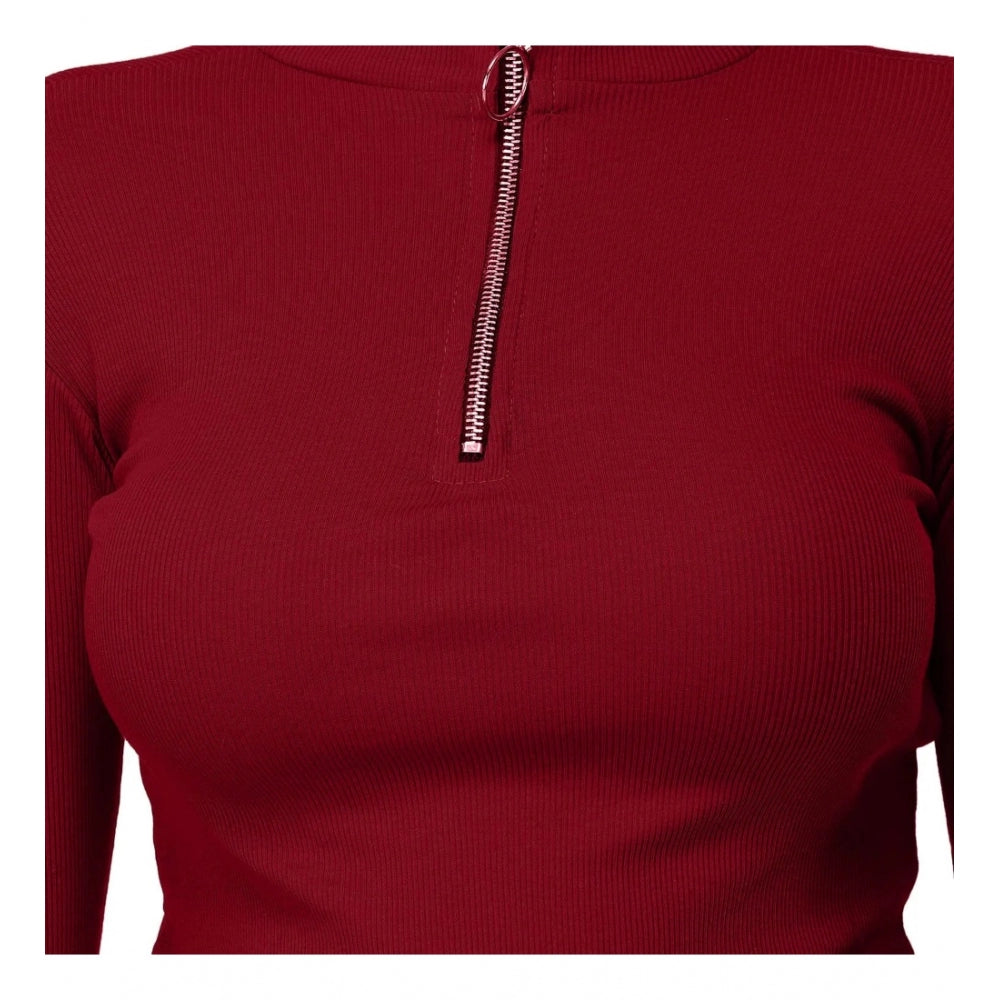 Amfyn Women's Casual Cotton Blend Solid Western Top (Maroon)