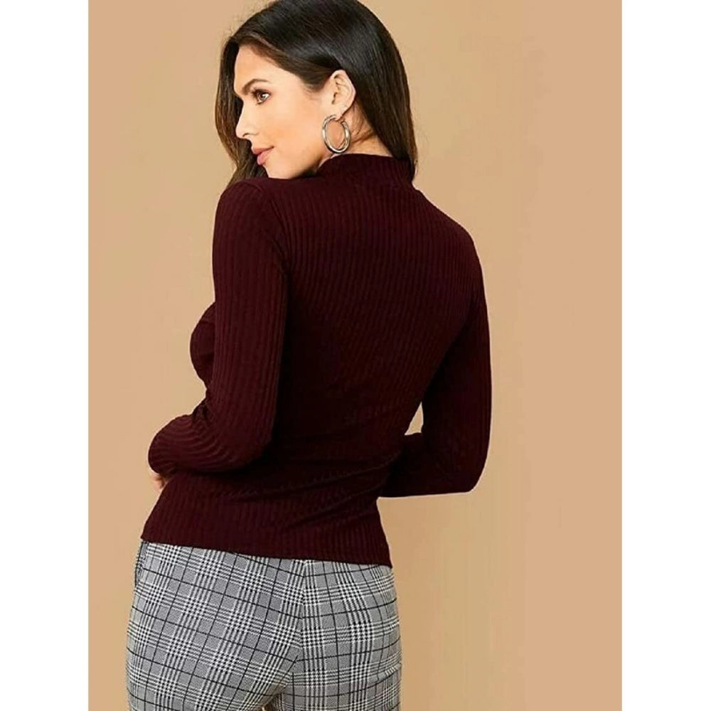 Amfyn Women's Casual Cotton Blend Solid Western Top (Brown)