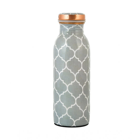 Amfyn Copper Block Printed Water Bottle 500Ml (Grey)